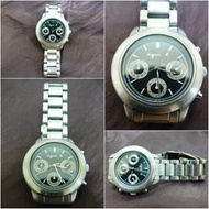 Agnes b. 不鏽鋼錶 男錶 中性錶 法式草寫 黑色 二手 日期 手錶~行走準時 日本製 真品 有 CHANEL