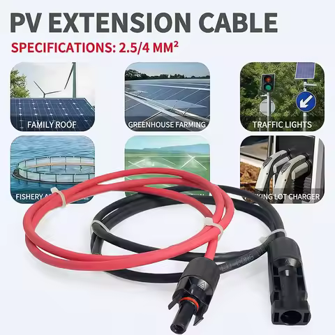4/2.5 mm² 14/12WG Extension Cable PV1-F Solar Panel Wire, Waterproof DC Connector Male & Female Pair