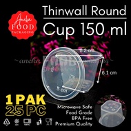 thinwall gelas cup 150ml kotak persegi+tutup bening (25set)