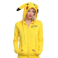 Anime Pokemon Jacket Cosplay Ears Face Tail Zip Hoody Pikachu Hoodies Sweatshirt