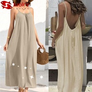 LUOLRV Backless Cami Dress - Soft Pure Color, Comfortable Beige House Dress for Women