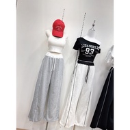 9988 [Ready Stock] Casual Car Line Drawstring Cotton Wide Pants Korean Style High Waist Wide Pants D
