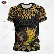 T-shirt Kaamatan (Sunduvan Kaamatan) Jersey Corak Etnik Borneo Round Neck
