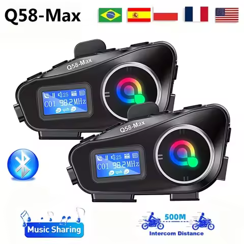 Q58-Max Motorcycle Helmet Intercom Bluetooth Headset LCD Display Music Share with Flashlight 2 Rider