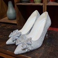 Women's doll high heels with closed heels and rhinestone bows, 5cm, 8cm. AVAILABLE IN SIZE 40 [BABY 