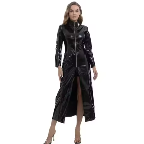 2026Manteau en cuir Matrix Neo Long unisexe, veste en latex PVC brillant noir, costume de cosplay po