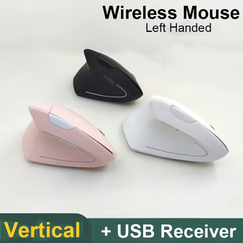 2.4G Wireless Pink Mouse Left Handed Vertical Ergonomic Computer Gaming Mause USB Optical 1600 DPI 5