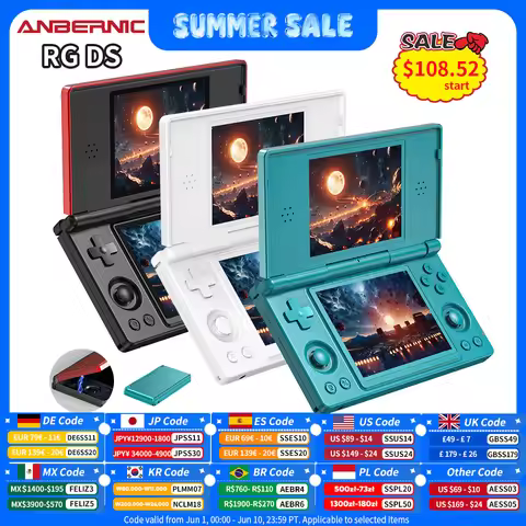 Anbernic RG DS Handheld Game Console 4" IPS Dual Screen Android 4000mAh Flip Video Games Player Supp