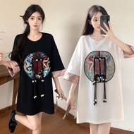 [Chinese Style Embroidery BuckleTWomen's T-shirt Dress]Fatmm2-300Jin Summer New Loose plus Size Short Sleeve New Chinese Style Chinese Style Embroidery BuckleTWomen's T-shirt Dress