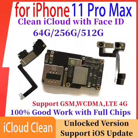 Unlocked Motherboard for iPhone 11 Pro Max With Face ID 256gb 512gb Mainboard No iCloud ID Free Logi