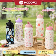 MODOFO 1000ML Insulated Tumbler with Straw Thermos Bottle Aesthetic Tumbler Botol Air Tahan Sejuk tu