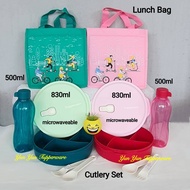 [MICROWAVEABLE] Tupperware Divided Lunch Box (4 Divider) 830ml / Lunch Bag / Eco Bottle 500ml - Green / Red