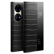 全城熱賣 - 適用於華為 P50 Pro QIALINO 鱷魚紋視窗真皮手機保護殼（黑色）