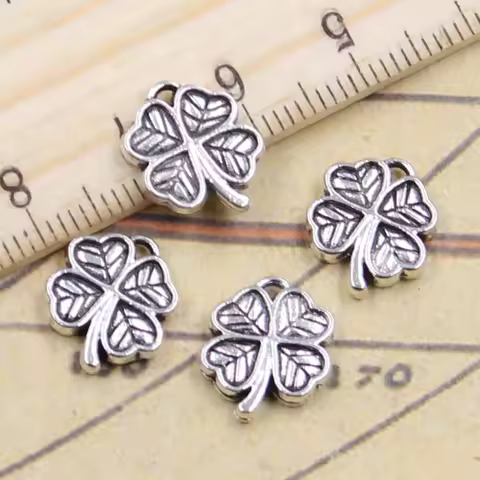 20pcs Charms Lucky Irish Four Leaf Clover 13x11mm Tibetan Silver Color Pendants Antique Jewelry Maki