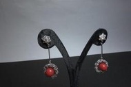 天然A貨-海底珍貴紅寶石～【台灣天然阿卡紅珊瑚8mm圓珠長吊式耳環】~