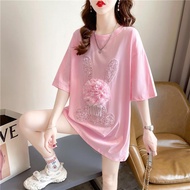 [NUONUO] Fashion 26 Years 04-15 Oversized 150kg Heavy Industry Hot Diamond Embroidery t-Shirt Women 