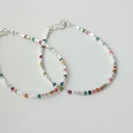 天然彩虹碧璽 純銀手鏈