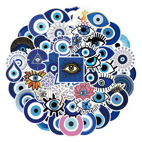52-Piece Mystical Evil Eye Stickers Decorative Decals for Notebooks Phone Cases Backpacks Water Bott