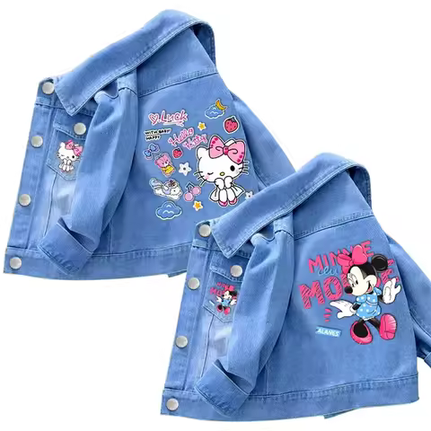 2025 Spring Baby Boys Girls Denim Mickey Minnie Mouse Jacket Coat Autumn Children Outerwear Kids Cot