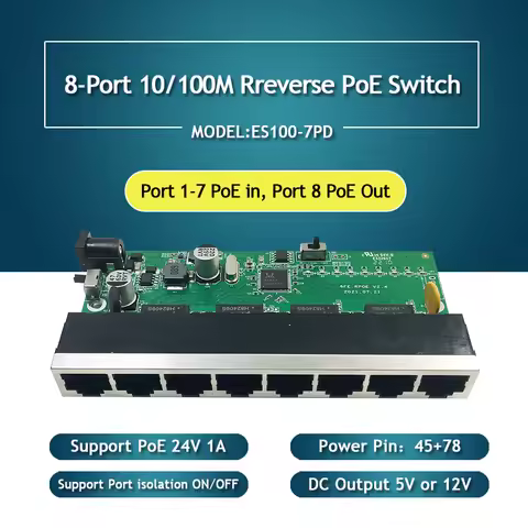 5PCS 8-Port 10/100M Ethernet POE Switch DC 5V 24V Reverse Switch PCB Board for Network Equipment