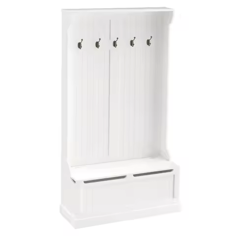 38" 3-In-1 Entryway Hall Tree with Storage Bench, Coat Rack with Four Hooks and Shoe Storage, White