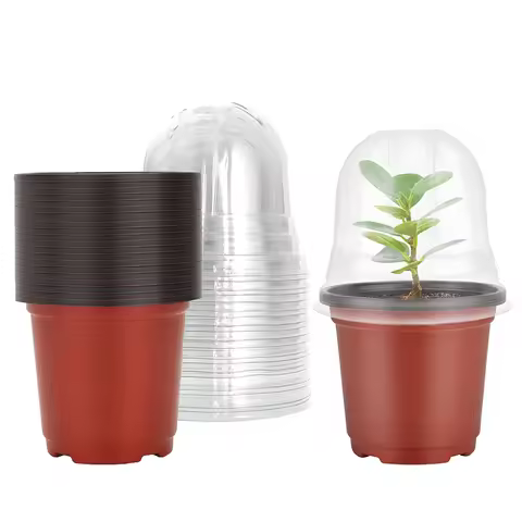 Plant Nursery Pots with Humidity Domes,20 Sets 4 Inch Soft Nursery Pots (20 Pots + 20 Clear Lids), S