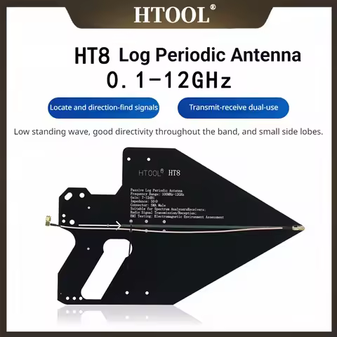 HT8 Log Periodic Antenna 0.1-12GHz 7-12dBi High Gain Directional Antenna SMA 50Ω for Spectrum Analyz