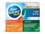 ALKA-SELTZER PLUS Severe Day + Night Cold Powerfast Fizz liquid gel caplets 20ct, Pack of 2