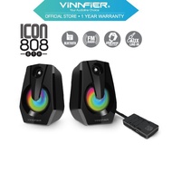 9OI2 Vinnfier Icon 808 BTR Bluetooth USB Speaker with 7 Modes LED Lights FM Radio USB SD Card Aux Ex