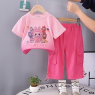 SKM Labubu Kids Girls Fashion Gradient Colourful Tshirt Set With Long Pants HM243 Set Pakaian Kanak-