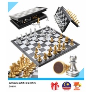 Magnetic Chess Foldable Chess Board Set Catur Magnetic Exclusive Chess Pieces Black & White / Gold &