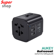AUKEY หัวแปลงปลั๊กไฟ Universal Travel Adapter มาพร้อม ช่อง USB-C และ USB-A รุ่น PA-TA01 สีดำ