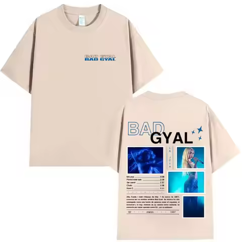 Bad Gyal Album Tour Double Sided Print Graphics Tees Oversized Mens Hip Hop Tshirt Casual Style Comf