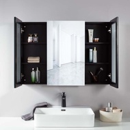 Black Space Aluminum Bathroom Mirror Cabinet 90cm Wide Wall-mounted Bathroom Storage Cabinet White Mirror Box Wash Mirror Cabinet Storage