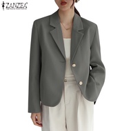 ZANZEA Women Korean Holiday Fashion Lapel Collar Long Sleeves Short Blazer