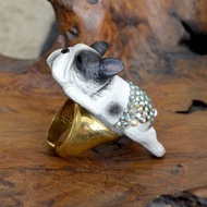 TIMBEE LO 黑白色沙皮狗八哥鬥牛梗 綴Swarovski水晶小內褲戒指