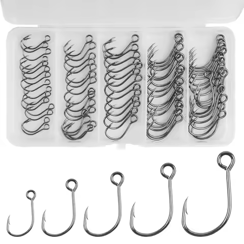 75Pcs Fishing Inline Single Hooks for Spoon Spinner Lures Baits Large Eye Inline Circle Hook for Fre