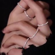 Korean Sparkling Silver Ring Female Gypsophila Ring Niche Plain Ring Ring Disc Index Finger Ring 25.