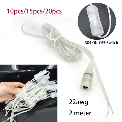 DC 5V 12V Cable Female Power supply Cord 2M 22awg Extension 2pin Wire with 304 switch button