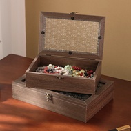 Begonia Flower Glass Storage Box Retro Wooden Desktop Sundries Tidy-up Flip Wooden Box Decoration Dr