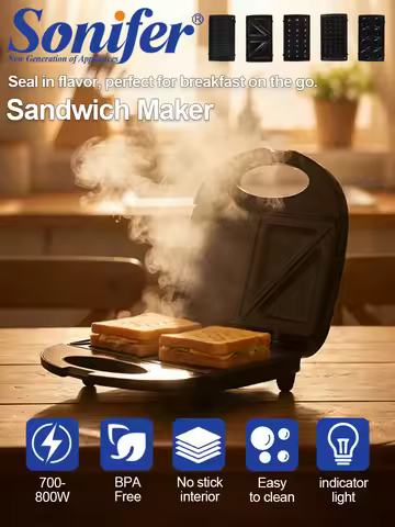 Sonifer 5 in 1 Sandwich Maker SF-6170 750W Detachable Non-Stick Waffle Iron Plates 2-Sided Quick Hea