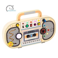 Montessori Wooden Digital Voice Recorder,5 Music Toggle Switchs Toy,Toddler Busy Board with 7 LED Li