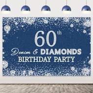 7x5ft Denim and Diamonds 60th Birthday Photography Backdrop Denim Diamonds Birthday Party Decoration