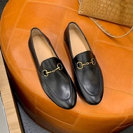 Amazing Prettily รองเท้าไม่มีส้นหนังแพะสําหรับผู้หญิงสีบริสุทธิ์สไตล์อังกฤษส้นแบนแต่เพียงผู้เดียวรอง