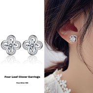 [Best Gift] s999 sterling silver clover earrings, Korean style ladies' temperament sterling silver c