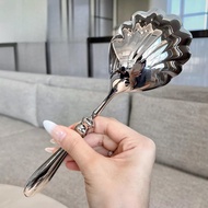 [mibum019z] Buffet Banquet Serving Spoon Stainless Steel Shell Shape Long Handle Dinner Spoon Silver