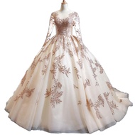 Gaun Wedding Luxury A-Line Champagne Lace Middle East Muslim