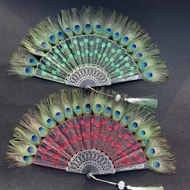 Feather Folding Fan Black Rod Sequin Fan Embroidered Fan Dancing Folding Fan Wingchun Fan