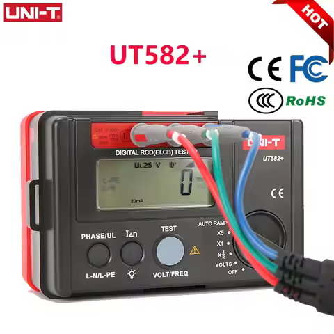 UNI-T Leakage Circuit Breaker Meter UT582+ Digital RCD (ELCB) Tester AUTO RAMP Resistance Tester wit