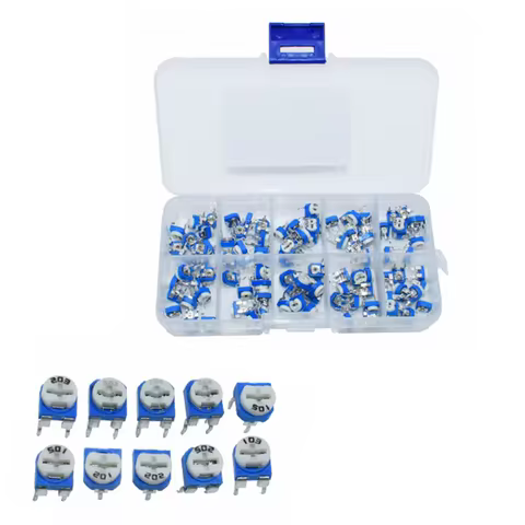 100Pcs/Box RM065 Carbon Film Horizontal Trimpot Potentiometer Assortment Kit 10 Values Variable Resi
